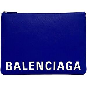 バレンシアガ クラッチバッグ ブルー 579550 美品 ファスナー ロゴ グレイン レザー 中古 BALENCIAGA