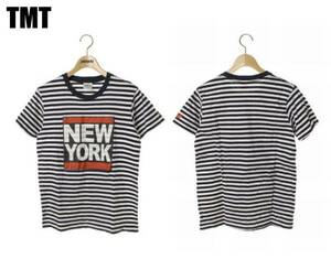 #古着屋大和 古着 送料無料 アメカジ 限定 TMT NEW YORK NY ニューヨーク クラックプリント ボーダーTシャツ Tシャツ Mサイズ ネイビー