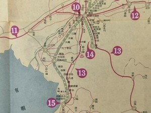 r2【西日本鉄道】西鉄 路線図 電車線 バス路線入り地図 昭和30年頃 [福島線 福岡市内線 北九州線/急行バス/福岡北九州久留米大牟田市内バス