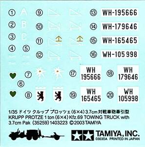 ■ タミヤ 1/35 クルップ プロッツェ デカール