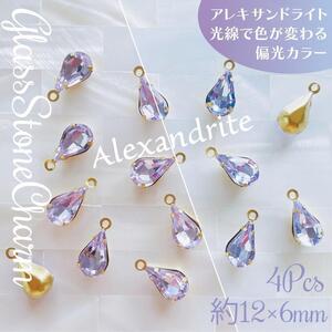 送料無料★akeeeeey★【アレキサンドライト】ガラス チャームティアドロップ 12×6mm 4個_B2|カラーチェンジ 偏光ガラス 石座 台座