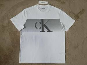 新品未使用！ カルバンクライン メンズ ストライプ ckロゴ Tシャツ Ｍサイズ ホワイト/ブラック 白黒 半袖 カットソー Calvin Klein