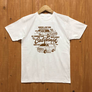 ■SURFIN & HOT ROD Tシャツ■Sサイズ（ホワイトxブラウン）アメリカ　アメ車　モパ－ MOPAR PLYMOUTH DODGE VAN ダッジバン