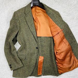 Harris Tweed ハリスツイード テーラードジャケット ヘリンボーン メンズ 42 XL ツイード ウール 2B 段返り3B シングル グリーン 緑 希少色