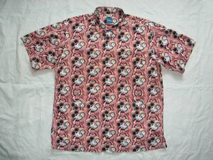 ★美品★ Karl Helmut カールヘルム ミッキーマウス 総柄 半袖 シャツ sizeM ピンク ★古着 Disney コラボ PINK HOUSE ピンクハウス