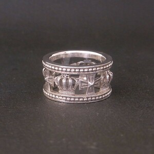 新品同様 美品 JUSTIN DAVIS ジャスティンデイビス シルバー925 MEDIEVAL WEDDING BAND 10号 7.6g クラウン 王冠 クロス 十字架