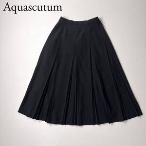 美品 Aquascutum アクアスキュータム ロングスカート プリーツスカート　フレアスカート ボックスプリーツ　ブラック レディース