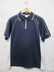 champion チャンピオン ハーフジップ 半袖 ポロシャツ 紺 L b18067