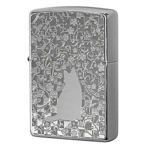 Zippo ジッポライター ネコ 猫 Cat 花 ＃200 メタルプレート ニッケルメッキ 2MP-花 メール便可