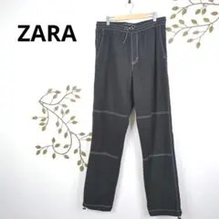 ZARA▶パンツ ワークパンツ ウエスト総ゴム カジュアル 黒