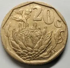 ヴィンテージ南アフリカ20 セント1993年プロテア王者の花\国章硬貨