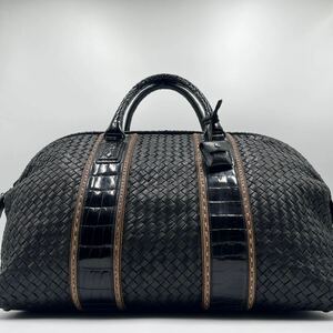 定価120万!!! 美品!!! BOTTEGA VENETA ボッテガヴェネタ クロコダイル ボストンバッグ メンズ ビジネス イントレチャート ブラック 大容量 