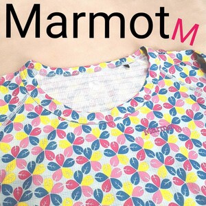 【超美品】Marmot 長袖Tシャツ　ロンT　 トップス 総柄　登山　トレッキング　ランニング　ジョギング　レディースM インナー　ロゴ刺繍　