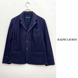 希少ラルフローレン スウェット素材 ロゴ刺繍 3B テーラードジャケット ネイビー　レディース　7fサイズ　RALPH LAUREN