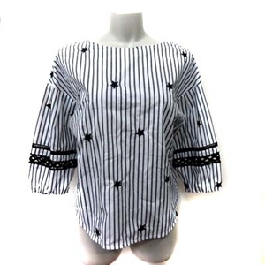 メイソングレイ MAYSON GREY シャツ ブラウス プルオーバー 七分袖 ストライプ 刺繍 1 白 ホワイト 黒 ブラック /YI レディース