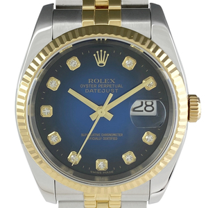 ロレックス ROLEX デイトジャスト 10Pダイヤ 116233G 腕時計 SS YG ダイヤモンド 自動巻き ブルー メンズ 【中古】