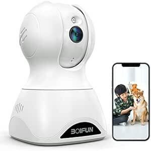 【最新進化版・600万高画素】BOIFUN ペットカメラ 360°首振り見守りカメラ 防犯カメラ 屋内 夜間撮影 24時間録画 留