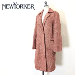 I2314-F-N◆ 美品 ◆ NEWYOKER ニューヨーカー チェスターコート ジャケット ◆ size9AR ウール シルク レッド系 古着 レディース 秋冬