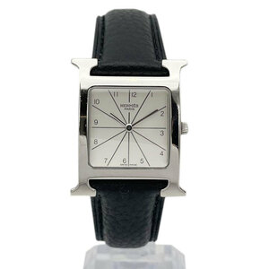 HERMES エルメス ボーイズ腕時計 Hウォッチ QZ SS シルバー ブラック 白文字盤 HH1.505 □A刻印 新品社外ベルト交換済