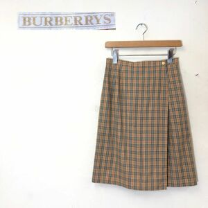 G2586-K◆良品 BURBERRYS バーバリーズ ラップキュロット◆size11 ベージュ ノバチェック 薄手 裏地あり 綿100% 金ボタン カジュアル