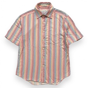 日本製 Paul Smith ポールスミス 半袖 ストライプ コットン シャツ S/S カジュアル トップス カットソー レギュラーカラー L マルチカラー