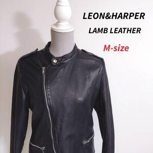 LEON&HARPER 本革ラムレザー・ライダースジャケット 黒 Mサイズ フランス インポート ロック バイク 66753