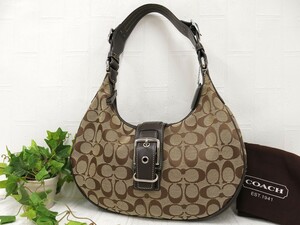 COACH コーチ◆シグネチャー 6363◆キャンバス カーフ レザー 本革◆ハンド ショルダー バッグ◆ベージュ ブラウン系◆超美品◆N8468