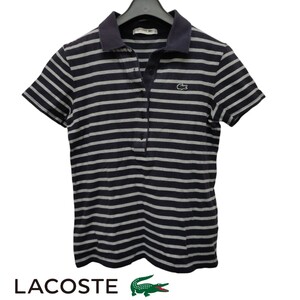 LACOSTE / ラコステ レディース 半袖 ポロシャツ 鹿の子素材 ネイビー×グレー ボーダー 36サイズ I-4661