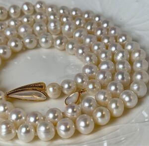 花珠級本真珠ネックレス84cm 8mm 本真珠ロングネックレス　白蝶シェル留め具　 pearl necklace jewelry パールネックレス