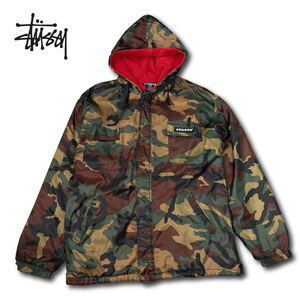 【ヴィンテージ】Old Stussy 迷彩 ナイロン ジャケット ミリタリー ウッドランドカモ L ステューシー 90s カモフラ アウター