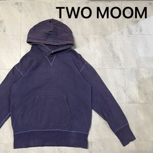 TWO MOOM トゥームーン sweat hoodie スウェットパーカー Vガゼット フード 無地 アメカジ M相当 ナスコン ネイビー サイズ40 玉mc3452