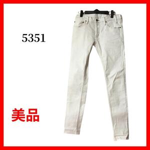 ５３５１　ホワイトデニムパンツ　ペイント加工　スキニーパンツ　B524