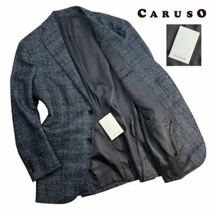 定価20万超 極美品 CARUSO カルーゾ 2Bテーラードジャケット サイズ50/XL相当 ネイビー ブラック グレンチェック柄　イタリア製 秋冬 A2470