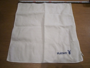 レア★PLAYBOY ／ プレイボーイ ハンカチ ミニタオル　白色　ホワイト　33センチ×33センチ 綿100％ 製造元 東京ナカニシ