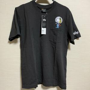 ALPHA INDUSTRIES (アルファ・インダストリーズ) PEANUTS スヌーピー MEN 半袖 Tシャツ ポケット 黒色 Mサイズ コラボ (タグ付き未着用品)