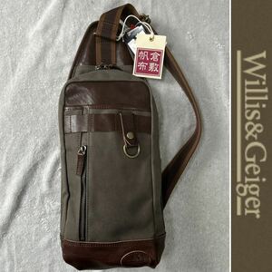 ★アウトレット処分 Willis&Geiger WGB-K02 ウィリス&ガイガー 帆布ボディバッグ BAG カバン 牛革使用 定価24200円 A60502-7