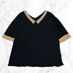 MAUVAISES HERBES モヴェズエルヴ ★ カットソー Tシャツ トップス 半袖プルオーバー 絹シルク 衿 襟 ゆったり モヴェズエルブ ブランド 黒