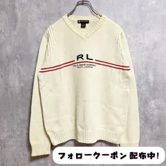 古着 used　POLOJEANSCOMPANY　ポロジーンズカンパニー　長袖Vネックニット　ロゴ刺繍　コットン素材　白　ホワイト