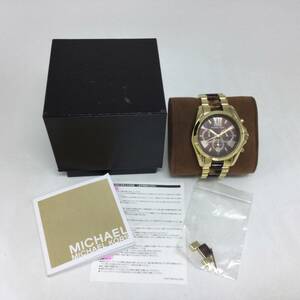 K56○【QZ/不動品】MICHAEL KORS マイケルコース 腕時計 べっ甲 クオーツ MK-5696 デイト 3針 箱/冊子/コマ付き 現状品