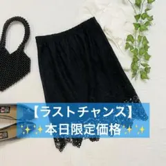 【美品✨モテコーデ】AZUL PRIMERA スカラップレース膝丈スカート 黒