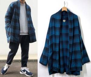 【東洋】GOLD ゴールド TWILL CHECK CARDIGAN ツイル チェック カーディガン ロング M ブルー ブラック 青黒 ショールカラー コート HA5945