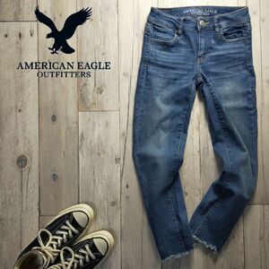 ☆AMERICAN EAGRE アメリカンイーグル☆USED加工 ストレッチスキニー デニム パンツ レディース S982