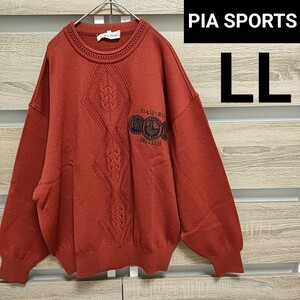 PIASPORTS（ピアスポーツ）ニットセーター LL 赤色 美品（49）1315-7124 ロゴ刺繍編み込み希少レトロウール上衣 ■60