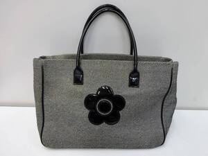 ブランド祭 バッグ祭 マリークワント MARY QUANT トートバッグ ハンドバッグ デイジー グレーカラー ツイード風 レディース 中古品 