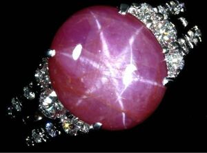 100円〜！新品≪Star Ruby≫ 神秘の宝石 天然非加熱スタールビー 特大5.44ct 極上ダイヤモンド Pt900 高級リング 天然ルビー ≪RUBY≫