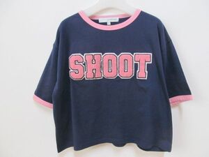 (40934)ジュニアスイート　Junior　sweet　半袖　Tシャツ　クルーネック　ワッペン　ネイビー×ピンク　F　USED