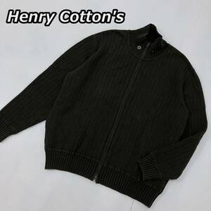 【Henry Cotton s】ヘンリーコットンズ モックネック フルジップ ニット カーディガン ジャケット ゴルフウェア ダーバン 緑 グリーン