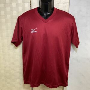 mizuno メンズ　半袖　シャツ　Lサイズ レッド系　Ｖネック　シンプル　P77