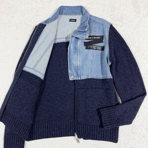 極美品/ディーゼル DIESEL デニムジャケット ニット切替 ジージャン ブルゾン ダブルジップ ウール カシミヤ インディゴ ネイビー 紺 M