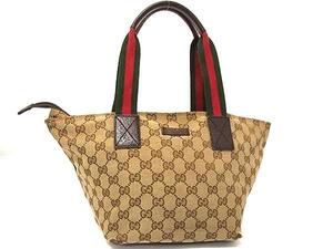 1円 GUCCI グッチ 131228 214397 シェリーライン GG柄 GGキャンバス×レザー トートバッグ ハンドバッグ レディース ブラウン系 FG3431